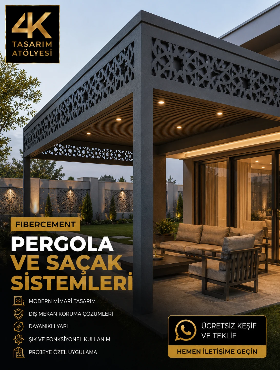Fibercement pergola ve saçak uygulaması